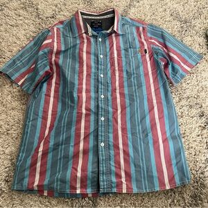 Kavu Men's Striped Blue and Red Casual Shirt, Organic, medium, sustainable‎